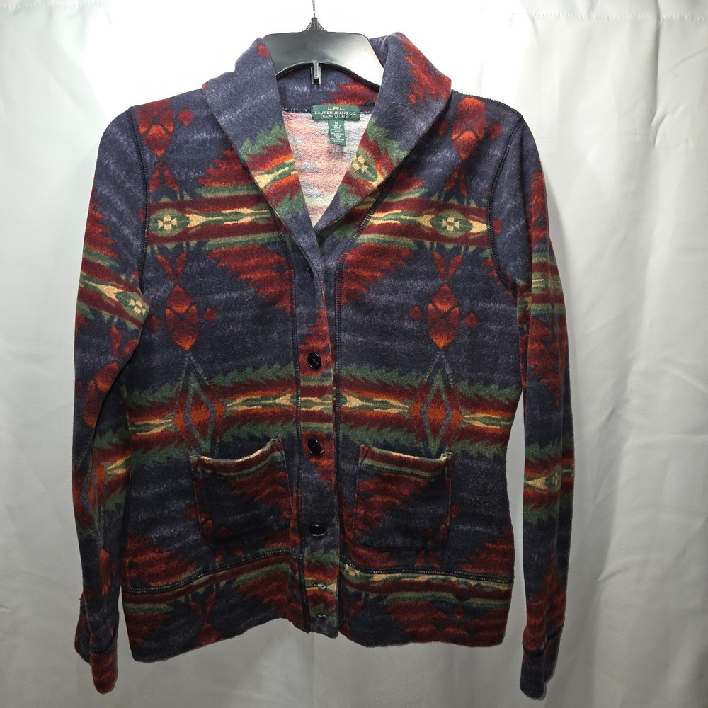 LRL Lauren Jeans Co Southwestern Inspired Button Down Jacket Medium Nature